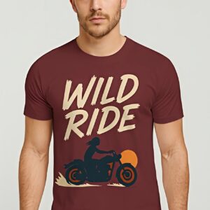 Wild Ride Maroon Graphic Regular Fit 100% Cotton T-Shirt 180 GSM