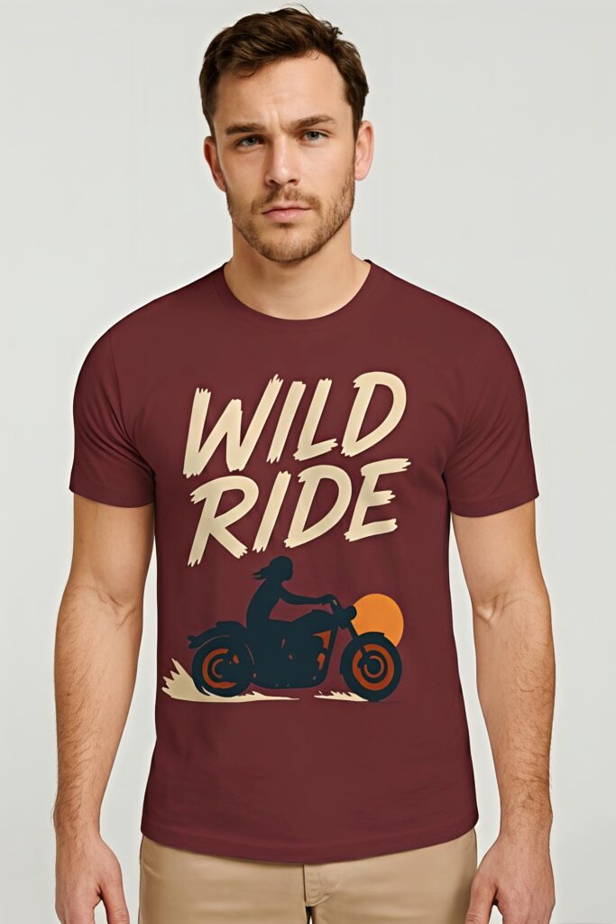 Wild Ride Maroon Graphic Regular Fit 100% Cotton T-Shirt 180 GSM