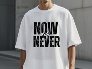 NOW OR NEVER Heavyweight White Oversized Tee 100% Premium Cotton, 220 GSM