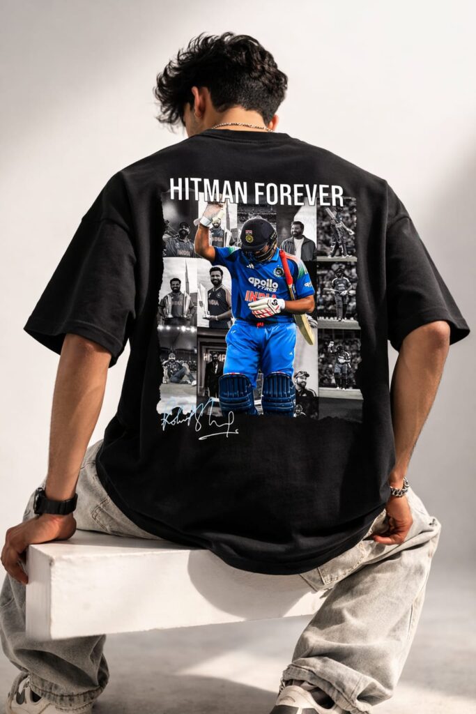 Rohit Sharma Signature T-Shirt “The Hitman” Oversized Black – 220 GSM Premium Cotton
