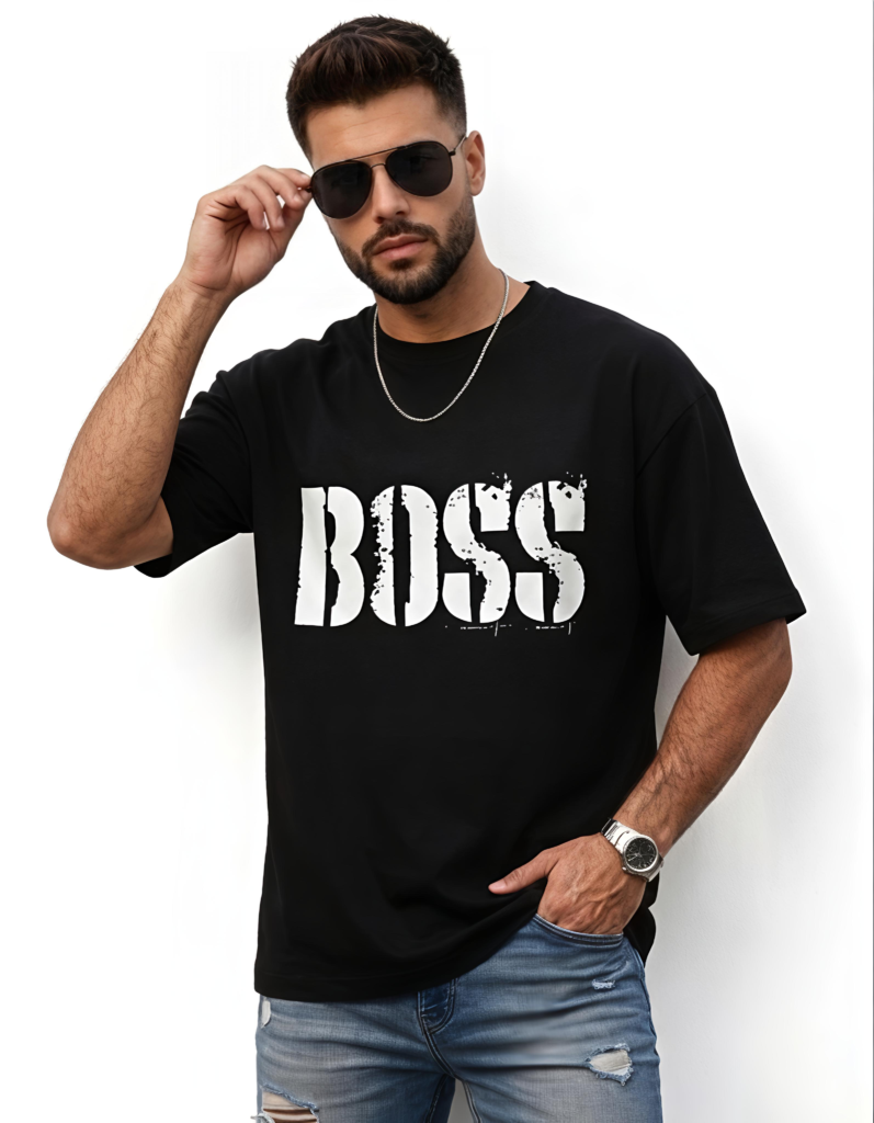 BOSS Oversized Black T-Shirt 100% Premium Cotton, 220 GSM