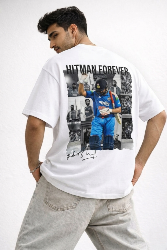 Rohit Sharma Signature T-Shirt “The Hitman” Oversized White – 220 GSM Premium Cotton